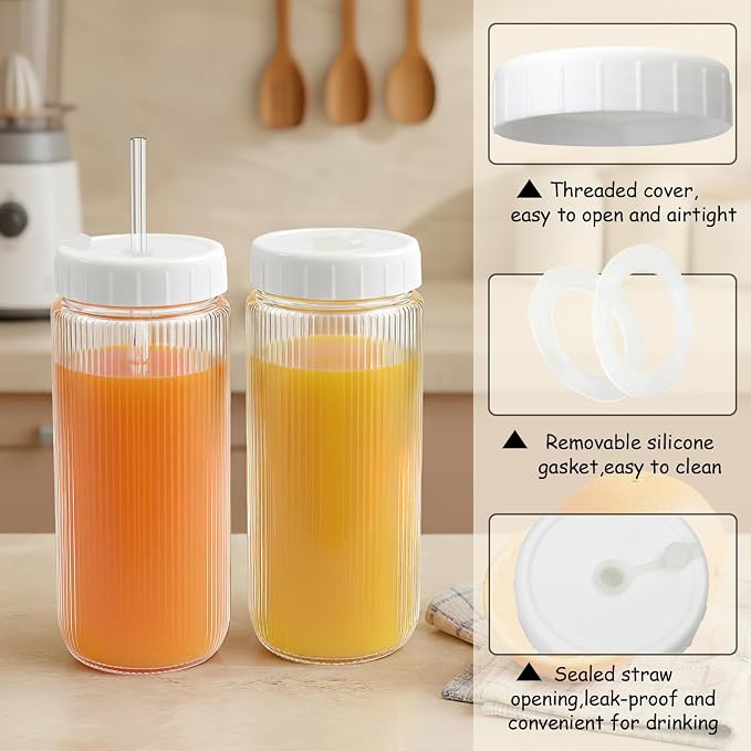 Ruckae 16oz Juice Bottles, Ribbed Glass Juicing Bottles - Image 7