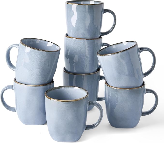 famiware Coffee Mugs Set of 8, Ocean Square 13oz Coffee Cup Set by Famiware