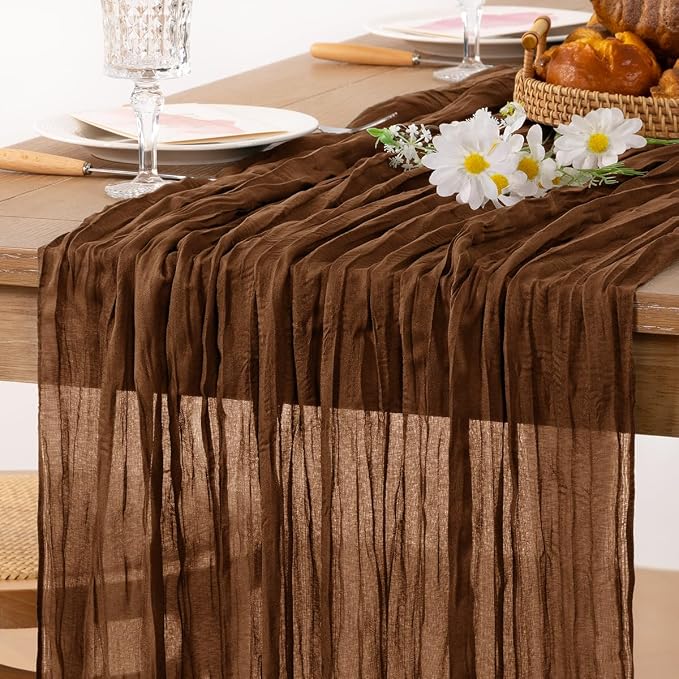 3 Pack Brown Cheesecloth Table Runner 10ft Neutral Gauze Centerpiece | - Image 2