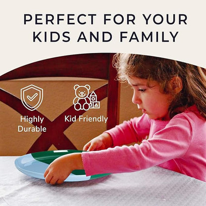 Thomas Fuchs Creative 1/2 & 1/2 Melamine Side Plates Set of 4, Chip and Break-Resistant, Durable Salad Plates, Kid-Friendly Dessert Plates for Indoor and Outdoor, Dishwasher Safe, Green/Sky Blue