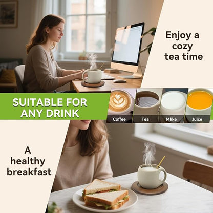 Ceramic Coffee Mug Set with Natural Wood Saucer & Spoon - Image 5