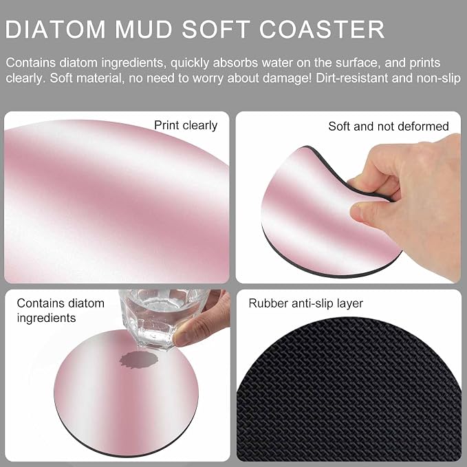 Ombre Pink Coasters Set of 4, Modern Minimalist Geometric Gradient Color Soft - Image 9