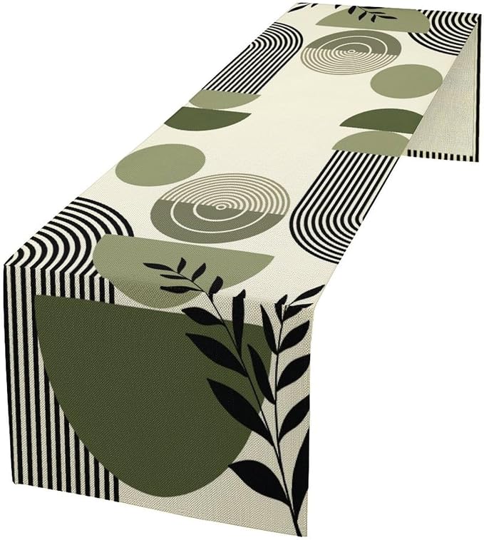Boho Leaves Table Runner Sage Green Tropical Palms Tree Mid Century Modern by moderw