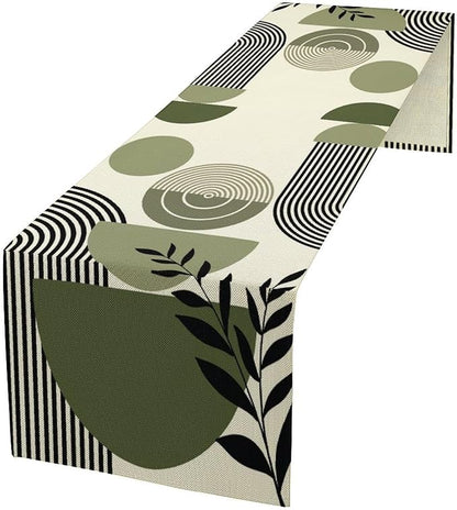 Boho Leaves Table Runner Sage Green Tropical Palms Tree Mid Century Modern by moderw