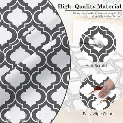 Laeacco 24 Inch Morocco Round Tablecloth Grey White Geometric Lattice Modern Abstract Art Print Table Cloth Washable Waterproof Wrinkle Free Table Cover for Kitchen Dining Picnic Party Decoration