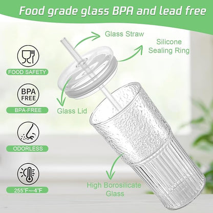 Luiaiog Glass Cups with Lids and Glass Straws, High Borosilicate 20OZ Tumblers - Image 3