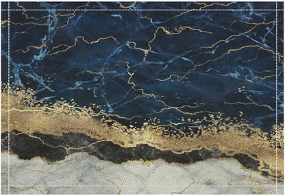 Marble Linen Placemats Set of 4, Modern Luxury Foil Cracked Texture Navy Blue Gold Marble Washable Place Mats, Non Slip Placemat for Home Party Dining Tables Wedding Kitchen Banquets Decor 12x17 Inch