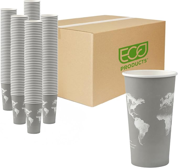 ECO PRODUCTS Compostable Disposable World Art 20oz Large Coffee Cups, Case of by Eco-Products