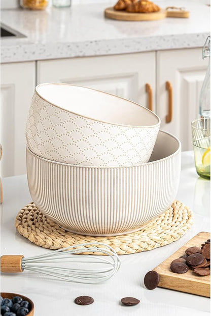 Mikiegy Ceramic Mixing Bowls Set of 2, Nesting Ceramic Embossment Stoneware - Image 6