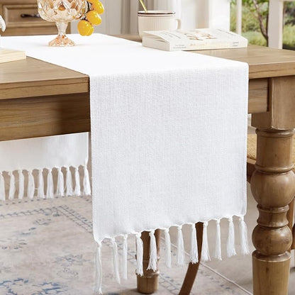 Cotton Linen Table Runner, 13x48 Inch, Machine Wash by Aoztio