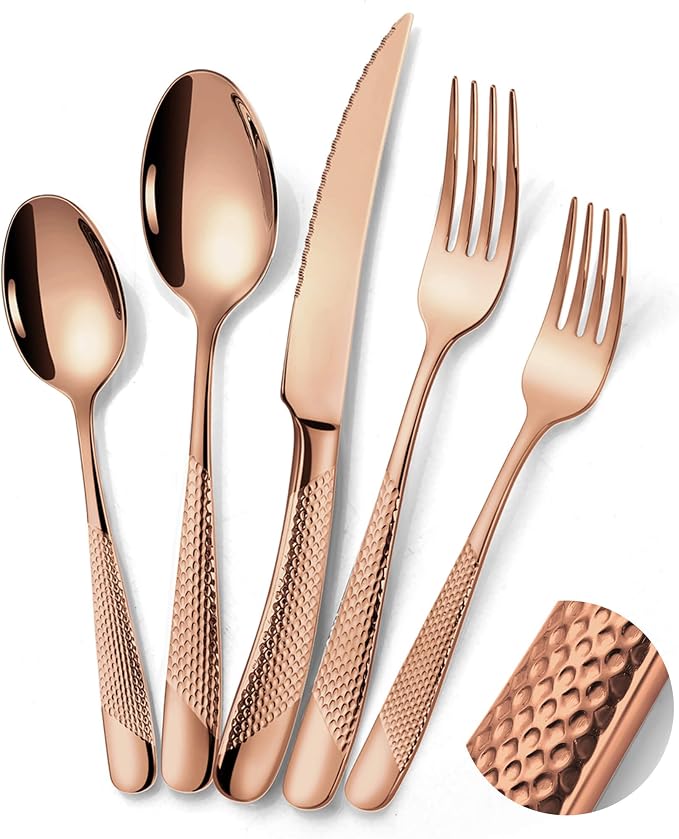 Hammered Rose gold 30 Pieces Set Silverware Set by Lemeya