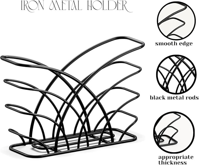 Napkin Holder for Table Countertop, Modern Decorative Sturdy Iron Black Metal - Image 2