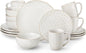 MALACASA 16 Pieces Dinnerware Sets, Modern Relief Design Plates and Bowls Sets, White Dish Set for 4, Kitchen Ceramic Dinner Plates Dishware Set, Microwave and Dishwasher Safe, Series LYDIA