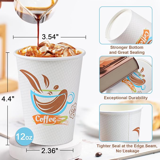 Lamosi 500 Pack 12 oz Coffee Cups, Disposable Paper Cups No Lids | Leakproof - Image 2