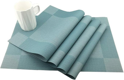 Gugrida Vinyl Blue Placemats Heat Resistant Dining Table Mats Non-Slip Washable Place Mats Set of 6 （Blue）