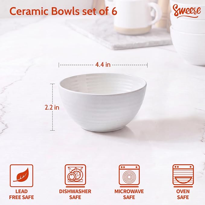 Sweese 10 Oz Ceramic Bowls Set of 6, Small Stackable Bowls - Image 2
