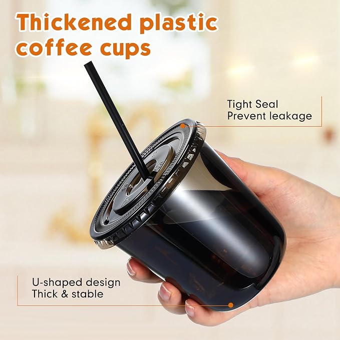 Ziliny 50 Sets 12 oz Black Plastic Cups - Image 4