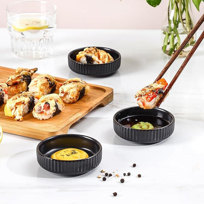 Selamica Ceramic Soy Sauce Dish, 2.6 Oz Dipping Bowls Set of 6, 3.5 Inch Pinch Bowls for Dip, Side Dish, Condiments, Sushi, Matte Black