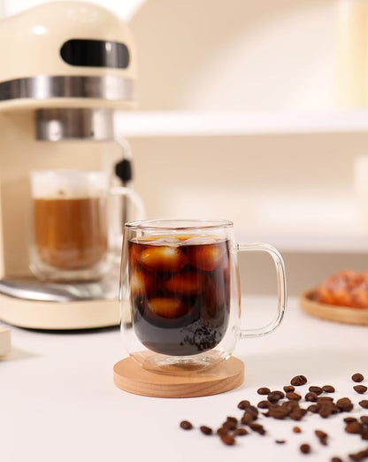 CNGLASS Large Double Wall Glass Coffee Mug 15.2oz, Cappuccino, Tea Bag - Image 7