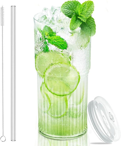 Luiaiog Glass Cups with Lids and Glass Straws, High Borosilicate 20OZ Tumblers by Luiaiog