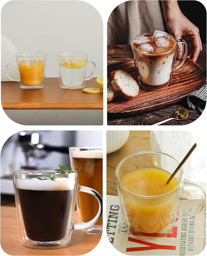 LIBWYS 12oz Double Wall Glass Coffee Mugs, Cappuccino Latte Tea Cups - Image 7
