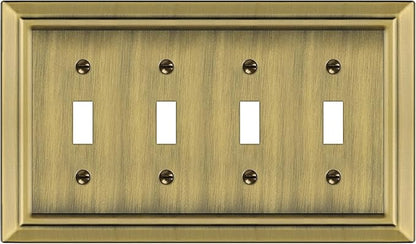 Metal Wall Plate for Electrical Outlets, Decorative Antique Brass Switch Plates Outlet Cover, Light Switch Cover Plate, 4-Gang Wall Plates (Quad Toggle, 1 Pack)