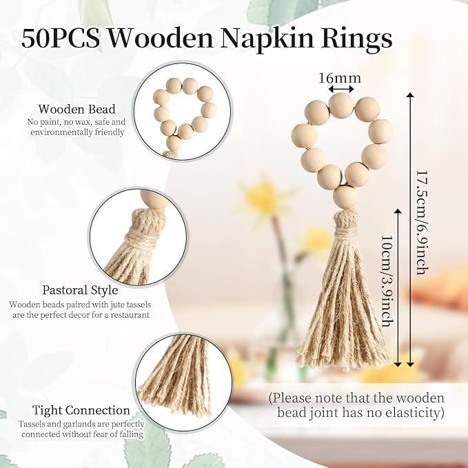 50 Pack Farmhouse Rustic Napkin Rings - Image 2