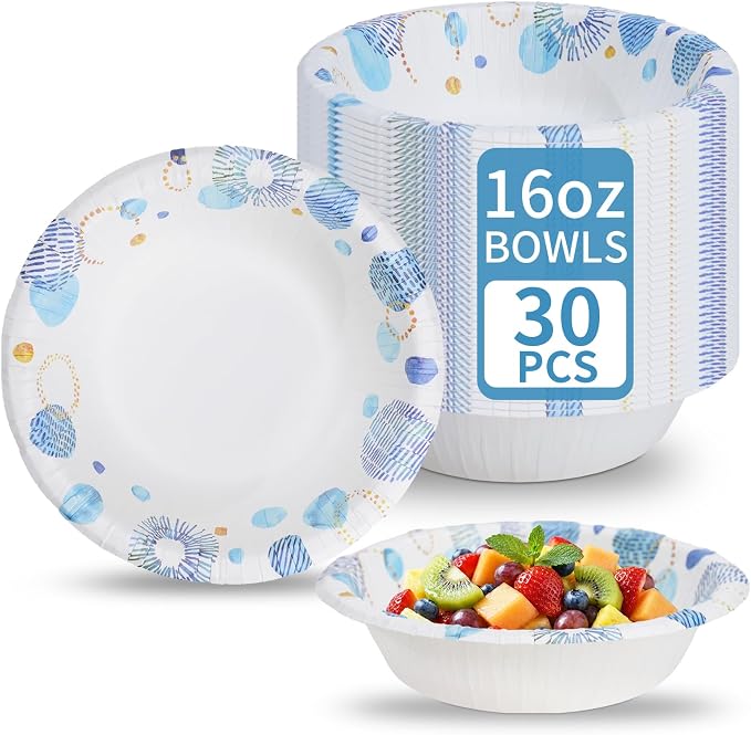 16oz Paper Bowls 30 Count, Disposable Bowls Soak Proof and Microwaveable by Unknown