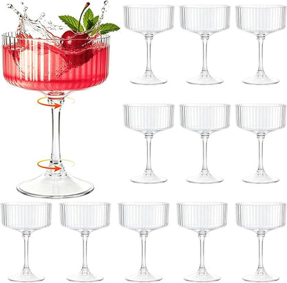 12 Pcs Plastic Martini Glasses Disposable, 10oz Ribbed Martini Glasses | by AstrivixDD