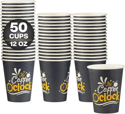 Disposable Coffee Cups, To Go Paper Hot Cups, Coffee O'Clock Design by SMYGOODS
