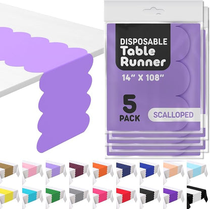 Lavender Plastic Disposable Table Runner. 5 Pack 14 x 108 inch. Scallop Table by Swanoo