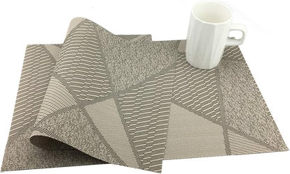 Gugrida Natural Placemats Woven Vinyl Non-Slip Insulation Heat Stain Resistant Washable Table Placemats Kitchen Dining Table Top Meal Mat Place Mats PVC Set of 6, Natural Wood Color