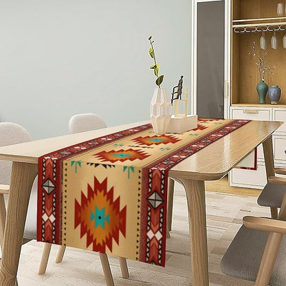 Aztec Southwest Table Runner, Ethnic Style Geometric Triditional Kitchen Table - Image 3
