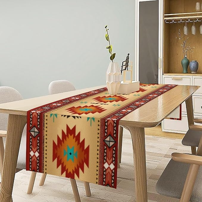 Aztec Southwest Table Runner, Ethnic Style Geometric Triditional Kitchen Table - Image 2