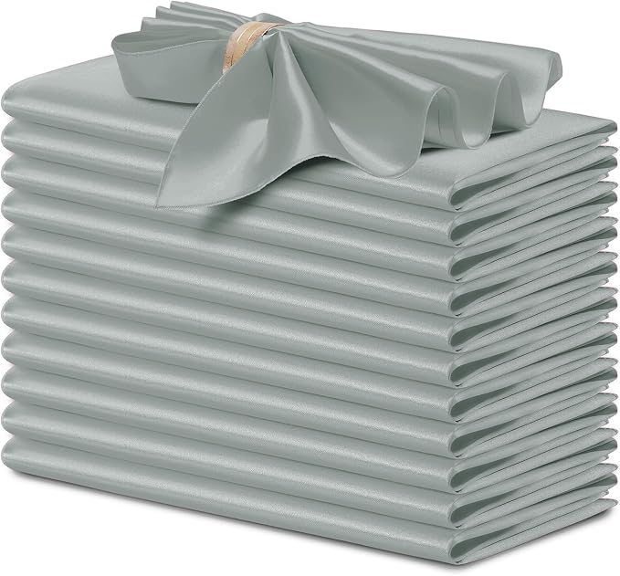 P Pothuiny 12 Pcs Silver Satin Napkins 17 x 17 Inch, Satin Cloth Napkins | by P+Pothuiny