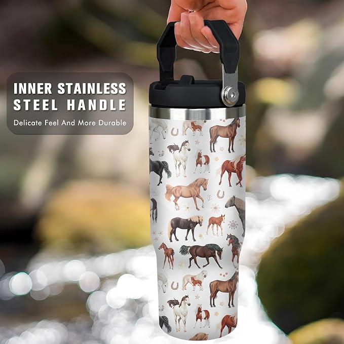 30 oz Horse Tumbler with Handle and Flip Straw, Vacuum Insulated Water Bottle - Image 3