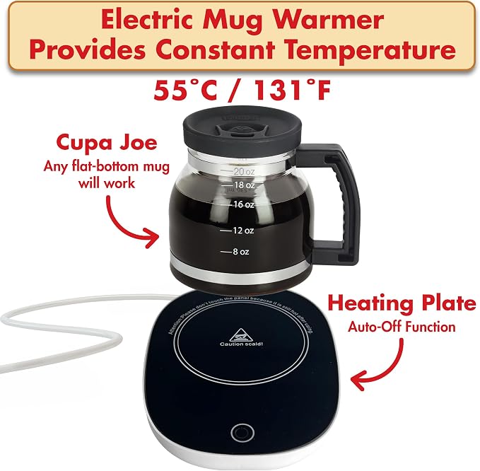 Funwares Cupa Joe Gift Set, 20 oz Glass Coffee Mug + Electric Mug Warmer | - Image 2