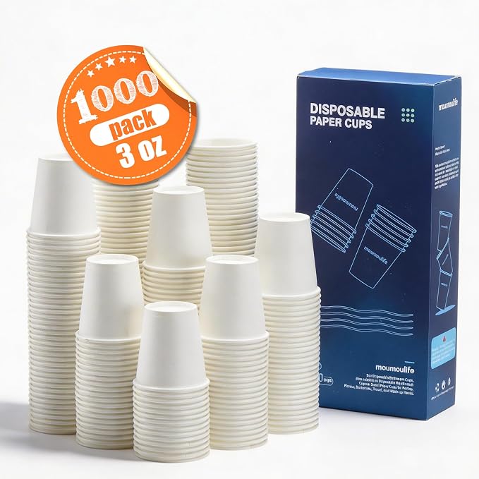MOUMOULIFE Disposable Paper Coffee Cups 3 oz 1000 Count, Bathroom Cups - Image 2