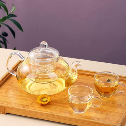 Kyraton Glass Tea Pot with 4 Tea Cups, Removable Infuser, Blooming and Loose - Image 2