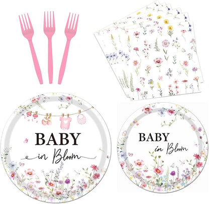 Rakuto Baby in Bloom Baby Shower Decorations Tableware Supplies, Wildflower by Rakuto