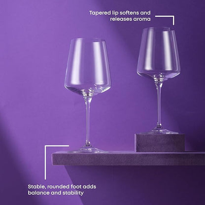 JoyJolt Sidney Red Wine Glasses Set of 4 | 19 oz Modern Wine Glasses with Long Stem | Home Bar Glass Set | Wedding Registry, Birthday, Anniversary, Gifts | Premium Crystal Stemware Made in Europe