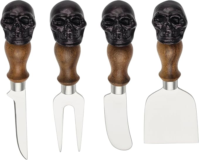 Oneida Serving Utensil Set, Skull Mirror Cheese Knives Flatware Set, Carved by Oneida