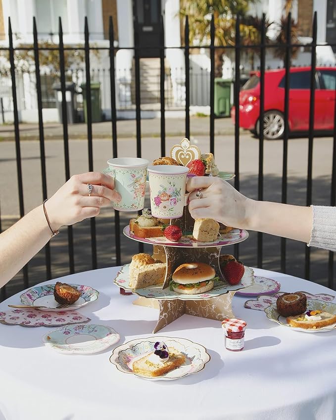 Talking Tables 24 x 7 oz Vintage Floral Paper Tea Cups & Saucer Set, Disposable - Image 4
