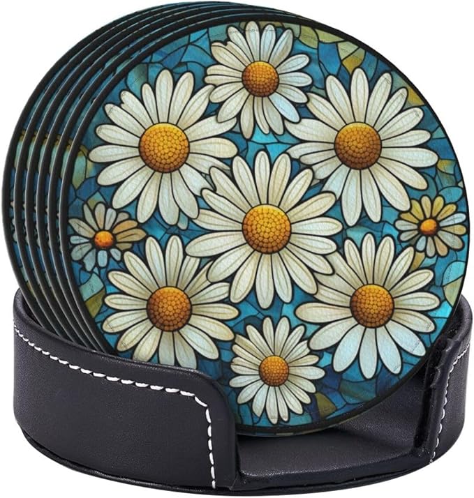 Daisy Coasters for Drinks, Daisy Decor Bar Drink Coasters for Coffee Table by petloverdoglovercommunity