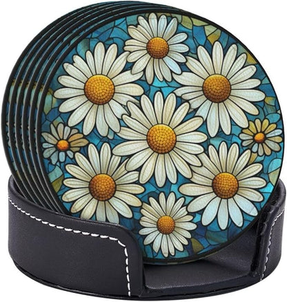 Daisy Coasters for Drinks, Daisy Decor Bar Drink Coasters for Coffee Table by petloverdoglovercommunity