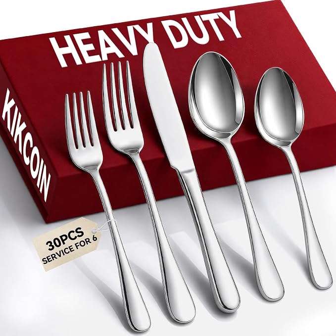 30 Pcs Silverware Set for 6, Stainless Steel Flatware Utensils Cutlery Set | by Kikcoin