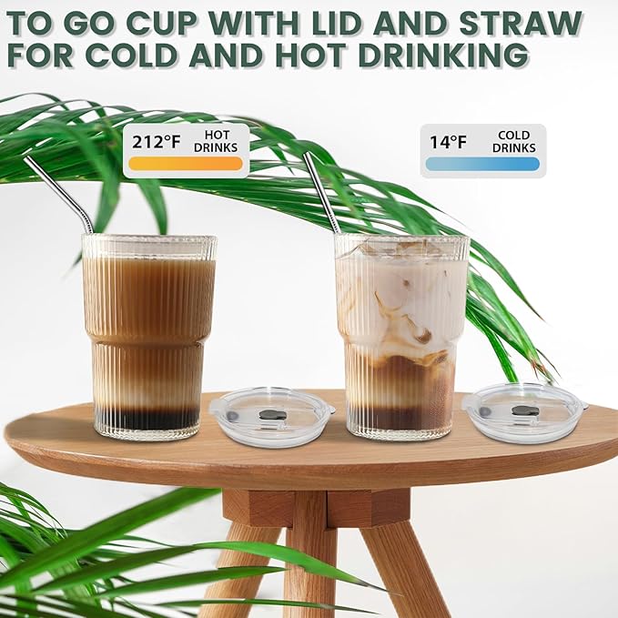 HIGIINC Iced Coffee Cups With Lids and Straws 4 Pcs, 16 OZ Unbreakable Glasses - Image 6