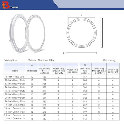 TamBee 14 Inch Lazy Susan Hardware Aluminum Bearing Metal Rotating Turntable Bearing Swivel Plate Hardware Lazy Susan Bearing Lazy Susan Parts Lazy Susan Mechanism Lazy Susan Kit Lazy Susan Base Only