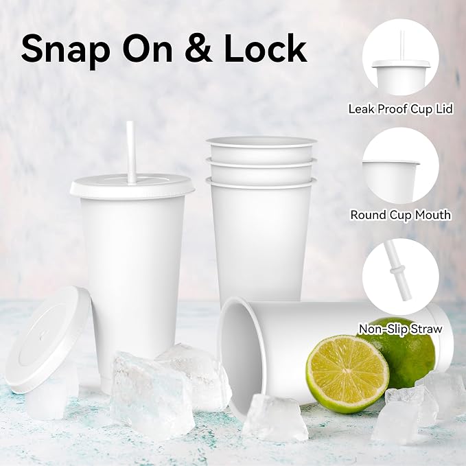 24 oz Plastic Cups With Lids and Straws, Sturdy & Food-Safe Iced Coffee Cups - Image 3