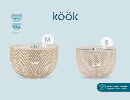 KooK Ceramic Mixing Bowls, Nesting Set of 4, Embossed Kitchen Dishware - Image 6